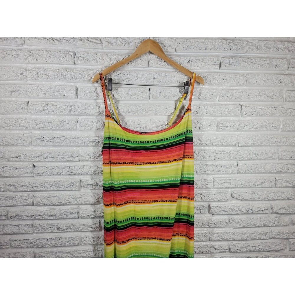 Rouge 3X Plus Size Dress Fluorescent Red Striped Midi Slip STR220E - Picture 4 of 11